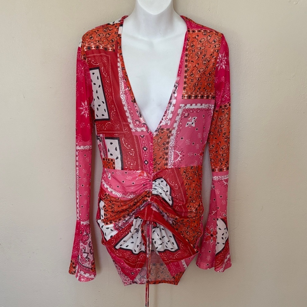 Colorful V-Neck Patchwork Blouse
